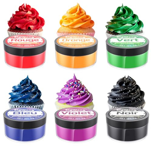 Colorant Alimentaire Poudre - 6 Couleurs Colorant Alimentaire pour Decoration Gateau Comestible, Concentré Nourriture Dye pour Cuisson, Décoration, Fondants, Glaçage-Vegan, 5g/Chacun