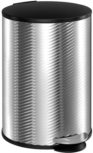 HOMCOM 20 Litre Kitchen Bin Stainless Steel Pedal Bin Soft-Close Lid Silver | Fingerprint Proof, Cylindrical Rubbish Tash Can, Removable Inner Bucket