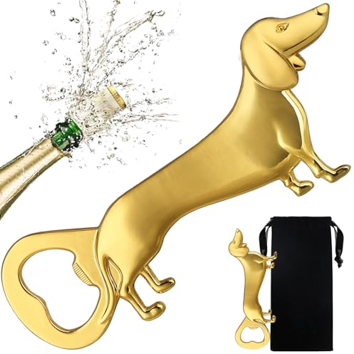 LKKCHER Gold Dackel Flaschenöffner, Dackel Geschenke, Dackel Deko Geburtstagsgeschenk Weihnachten Valentinstag Bier Geschenke für Männer Frauen Papa, Dackel Weihnachtsschmuck, Vatertagsgeschenk