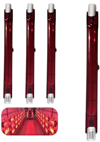 Infrarotlampe 500W, R7 Halogenstab Dimmbar, R7S Halogenlampe 118mm 500W Ersatz J-Typ Linear Halogen Lampe, 500LM, Infrarot Halogen Wärmelampe 500W Halogenstablampe Rot Heizlampe, 10mm Ø, 4 Stück