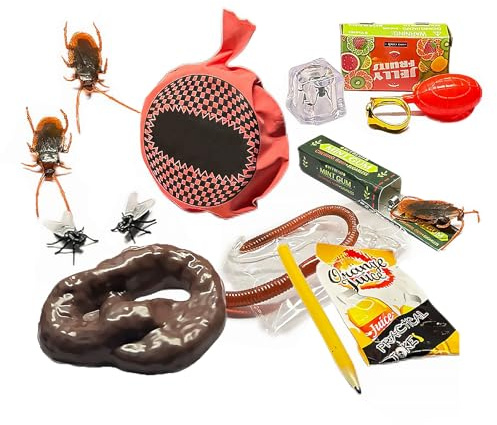 14Pcs Pranks Kits Box, Practical Jokes Games for Adults Men Friends Tricks, April Fools Novelty Prank Set Fun Gag Gifts Presents, included Whoopee Cushion, Fake Poo, Fake Roaches