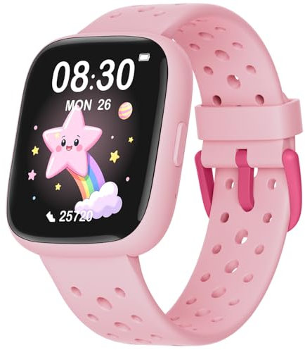 TICTIKY Kids Smart Watch for Girls 5-12, Kids Fitness Tracker Watch with Pedometer, No Phone Needed, Games with Parental Control, IP68 Waterproof, Heart Rate, Sleep Monitor, Step Counter, 80 Sports