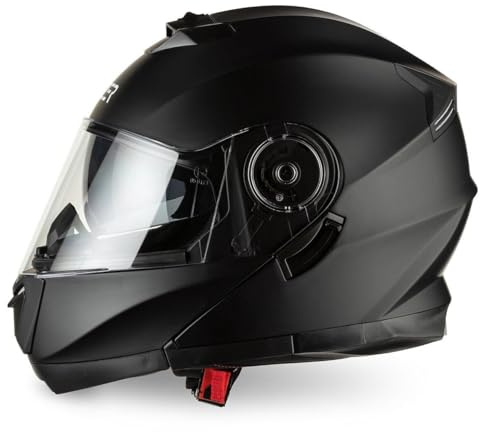 CRUIZER Casco Moto Scooter Modulare nero Opaco Doppia Visiera Trasparente Sole (XXL)