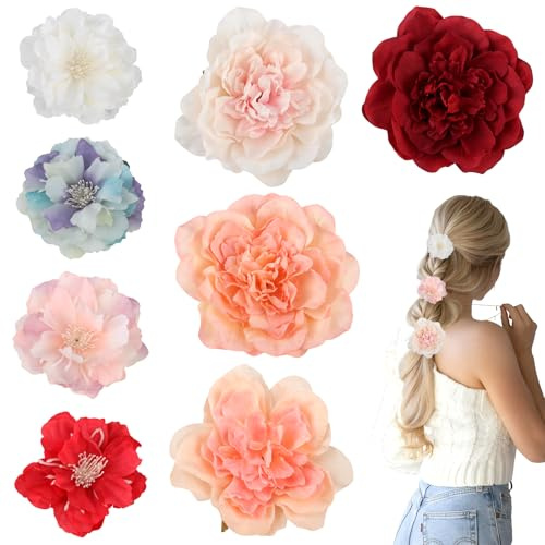 Xbessc 8 Piezas Pinza Flor Pelo Pinzas Pelo Mujer Peonía Camelia Pinza Pelo Flor Hawaianas Clips de Pelo de Flores Colorido para Bailarina de Flamenco Novia Mujer Niña Fiesta en la Playa