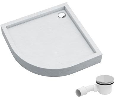 AQUABAD Duschwanne/Duschtasse Elegana mit LeakProtect Technologie White Stone 80x80cm Viertelkreis, inkl. Ablaufgarnitur/Siphon A49CR