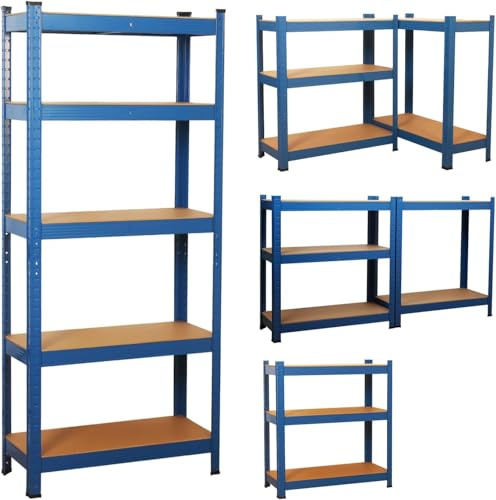 COZYBRITE Schwerlastregal Premium, Befestigungsmaterial 875kg Traglast, 5 verstellbare stabiles Regal MDF-Platten für Lagerregal Kellerregal Garage Kellerraum Werkstattregal (Blau, 90x40x180cm)
