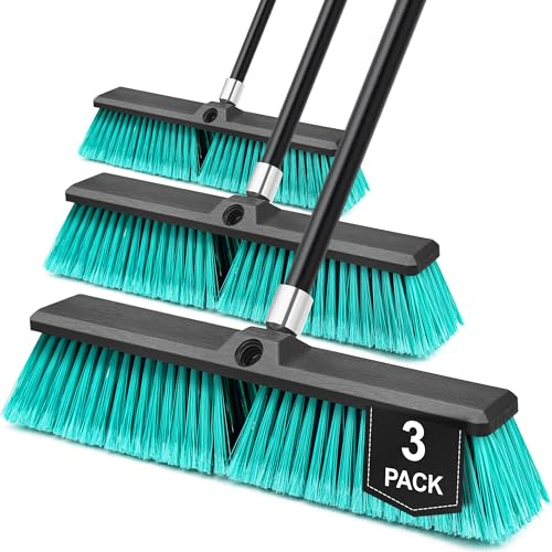 TidyBliss Escoba Jardin de 45 cm para Exteriores 3, Cepillo Comercial Grande de Cerdas Rígidas con Mango Largo de 160 cm para Garaje, Taller, Jardín, Patio, Terraza, Calle, Almacén, Césped (Verde)