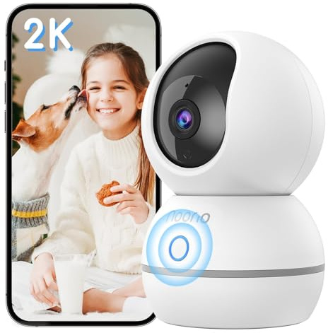 Noorio 4MP Überwachungskamera für den Innenbereich, Nachtsicht, Baby Monitor, AI Personen-/Bewegungserkennung, EIN-klick-Anruf, 2-Wege-Audio für Babys/Haustiere, 2.4GHz WLAN CS201