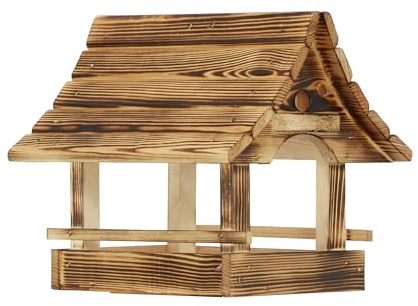 Vogelhaus Geflammt, Vogelhäuschen aus Holz Wetterfest Futterhaus, Futterhäuschen Vogelfutterhaus zum Aufhängen (Geflammt)