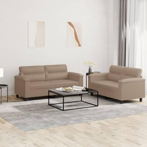 Runheo 2-TLG. Sofagarnitur, Cappuccino-Braun, Kunstleder, 150/170 cm Breite, mit 4 Kissen, Robustes Metallgestell, für Wohnzimmer, strapazierfähig & pflegeleicht