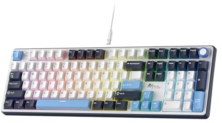 RK ROYAL KLUDGE X104 Wired Full Size Mechanical Gaming Keyboard, Metal Knob | Creamy Keyboard with Number Pad,104 Keys RGB Computer Keyboard Hot Swappable Linear Switch, Online Software for Wins/Mac