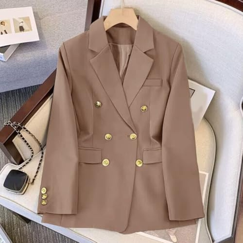 Blazer pour femme avec boucle en métal, veste de costume ample à manches longues pour le printemps et l'automne, blazer décontracté de couleur unie (3XL, kaki)