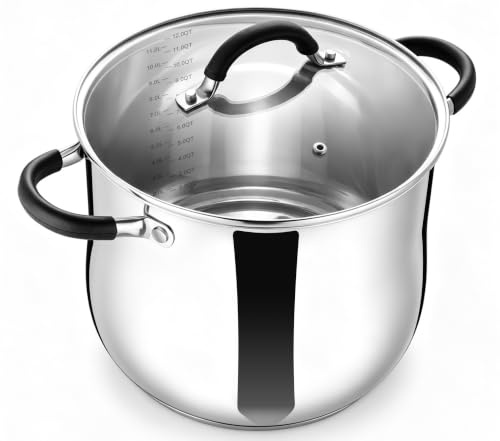 Herogo Stock Pot, 11.6L Stainless Steel Cooking Stockpot with Visible Lid | Tri-Ply Bottom Large Soup Pot for Pasta, Fit For Induction/Gas/Electric/Ceramic, , Heatproof Handle, Dishwasher Safe