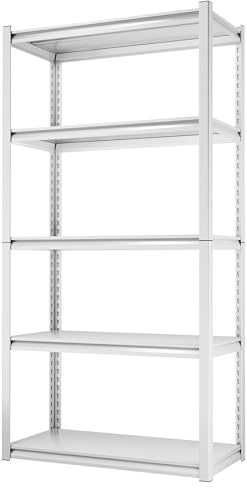 Himimi Schwerlastregal mit 5 Böden Metall Steckregal 1000kg 90x40x182cm | Stabil Lagerregal Höhenverstellbar, einfache Montage Rostbeständig,Platzsparend Keller,Garage,Küche,Vorratskammer Weiß