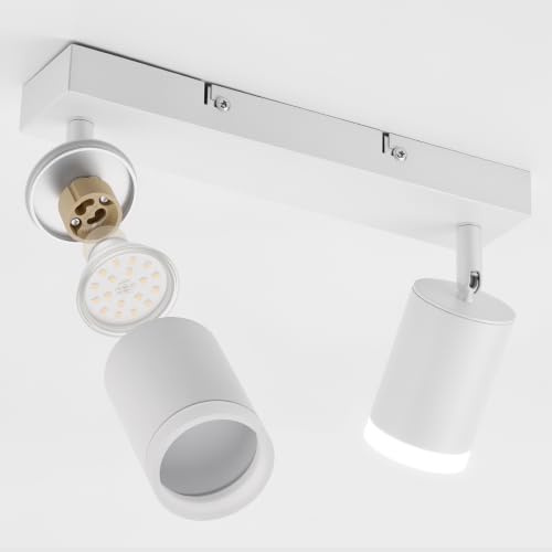 BOJIM Deckenstrahler LED 2 Flammig Weiß für Küche, Wandstrahler Strahler Innen 350° Schwenkbar Deckenlampe für Flur, Spotleuchten Spotbalken GU10 Deckenleuchte für Wohnzimmer Ohne Leuchtmittel