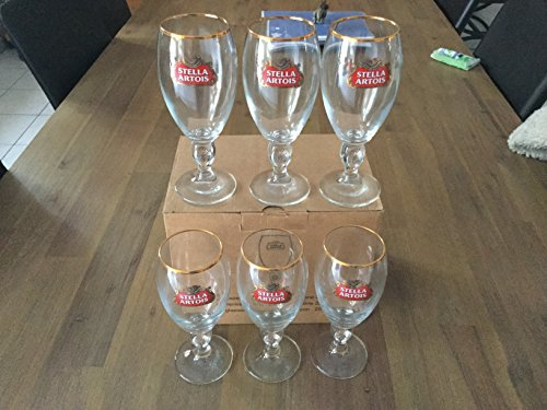 STELLA ARTOIS Lot de 6 Verre a Biere 25cl Neuf Bord Dore