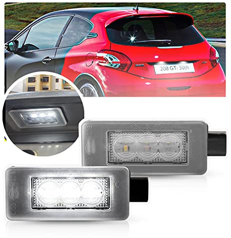 NSLUMO Canbus sans erreur LED plaque d'immatriculation accessoires de lumière pour Peug.eot 207 208 308 2008 3008 5008 Citr.oen C5 III RD 08 feux arrière OEM# 9682403680,led plaque 208 | 2015-, 208 2012-2016, C/itroen C5 III RD 2008-, blanc xénon arrière, CANbus sans erreur, OEM 9682403680 2Pcs