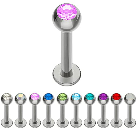 Treuheld® | Silbernes TITAN LABRET PIERCING mit KRISTALL