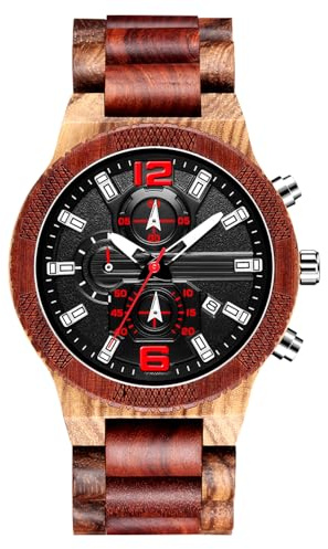 rorios Mode Herren Holzuhr Analog Quarz Uhr Leicht Holzuhren Männer Holzuhren Multifunktion Holz-Armbanduhren