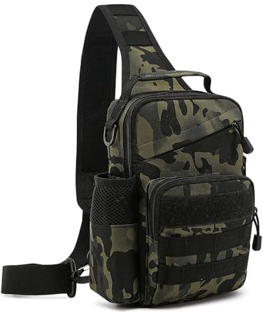 HUNTVP Militär Brusttasche Herren Umhängetasche Taktische Schultertasche Tactical Chest Sling Bag MOLLE Crossbody Bag für Reise Wandern Camping Outdoor, Typ-3 Camo