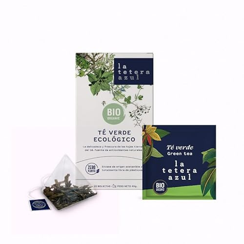 LA TETERA AZUL Té Verde Sencha Japones Ecológico. Infusión Orgánica En Pirámides. 20 Pirámides