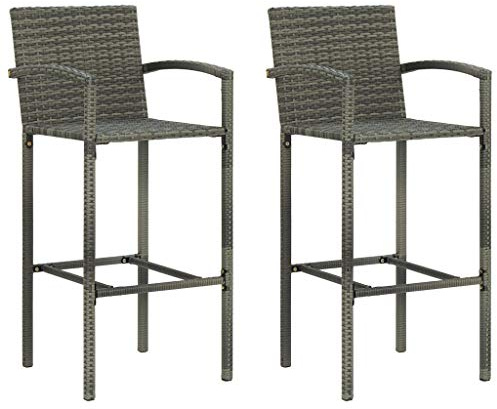 vidaXL 2X Barhocker Barstuhl Tresenhocker Thekenhocker Tresenstuhl Thekenstuhl Küchenhocker Bar Stuhl Hocker Innen Außen Grau Poly Rattan