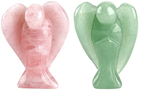 GEHECRST 1 Paar Engel Edelsteine Steine deko Set Engel Figuren Schutzengel Talisman Glücksbringer Reiki Deko Dekoration (Rosenquarz+Grün Aventurin)