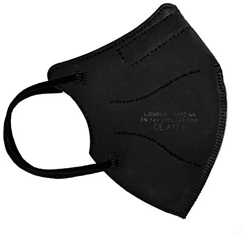 TBOC FFP2 Masken - [Pack 20 Einheiten] Einwegmasken [Schwarz] Fünf Schichten [Nicht wiederverwendbar] Atmungsaktives Falten mit Nasenklemme [Zertifiziert und Genehmigt CE 0370]