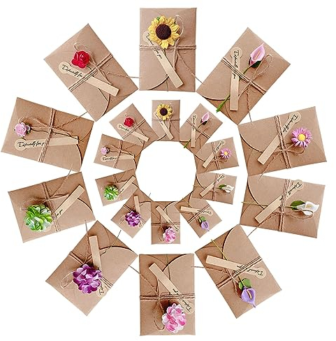 DONGSZQ 20 Stück Grußkarte,Vintage Postkarten, getrocknete Blumen mit Postkarte, Karten mit Umschlag, handgefertigt, Dankskarten,EinladungskarteRetro-Kraftpapier für Grußkarten