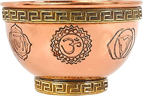 Seven Chakras Copper Offering Bowl 3, Great for Altar use, Ritual use, Incense Burner, smudging Bowl, Decoration Bowl, offering Bowl - New Age Imports, Inc. (Seven Chakras)