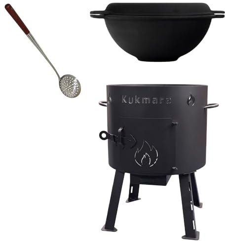 Kukmara SET Utschak 40 cm + 12 Liter Kasan Kazan aus Gusseisen mit Pfannen-Deckel Feldküche Gulasch-Kessel Feuer-Ofen Outdoor