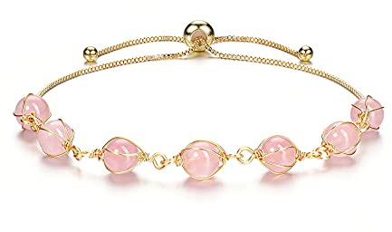 JSDDE Natural Crystals Bracelet 14K Gold Reiki Healing Crystal Gemstone Adjustable Link Bracelets for Women Girls Gift