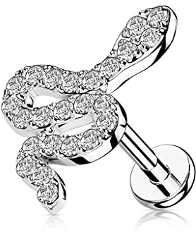 beyoutifulthings 1 Knorpel Ohr-Stecker Schlange Silber Gold Schwarz Pavé Zirkonia Clear Piercing-s Chirurgenstahl Schraub-Verschluss Stab 6/8-mm lang