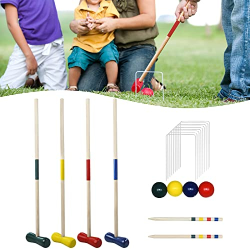 LARS360 Holz Krocket Set - Krocket Croquet Gartenspiel Holz Spiel für 4 Spieler Outdoor Krocketspiel