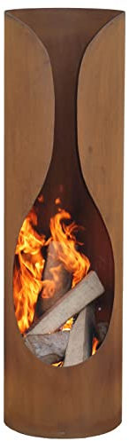 YERD Gartenkamin Feuerkorb Masaya in Edelrost 120 x Ø 35 cm Stahl, FireView-Konzept, feuerresistent, rostfrei, extra robust rostfrei