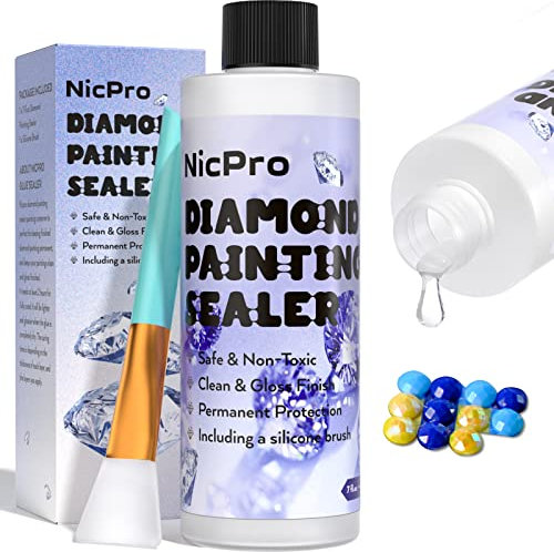 Nicpro Diamond Painting Sealer 7oz / 210ml High Gloss,5D Diamond Painting Glue and Puzzle Glue with Silicone Brush, Permanent Hold Sealer, Fast-Drying for Art Diamond Paint