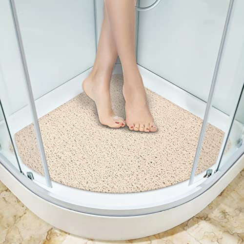 Avvrel Alfombrilla Ducha, Alfombra Ducha Esquina Antideslizante de Lufa Suave, Antimoho Antibacteriano PVC Alfombra Baño, Drenaje Rápido Esterilla Tapete Ducha (54 x 54cm, Beige)
