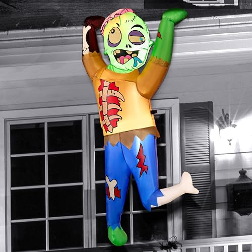 Joiedomi 5 Fuß großer aufblasbarer Halloween-Zombie-Kletterdekor mit eingebauten LEDs, rotem LED-Gehirn für Halloween-Dekoration im Freien, Hof, Garten, Rasen