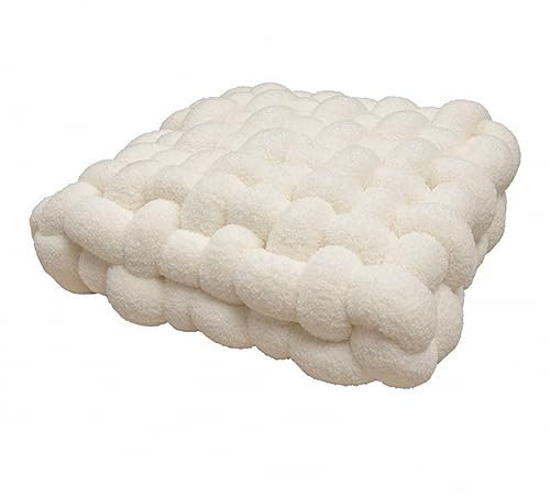 Knotenkissen,1Pc Sherpa Geknotetes Kissen,Weiche Dekorative Bodenkissen,Komfort Sitzkissen Boden,Sitzpolster Quadrat Gewebtes Stuhlkissen Plüsch Deko-Kissen für Sofa Zimmer Erker Büro F 30x33x12cm