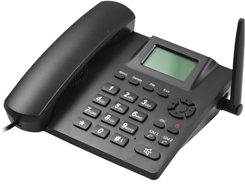 SIUKE téléphone Téléphone fixe Support téléphonique de bureau GSM 850/900/1800/1900MHZ Double carte SIM Téléphone 2G avec antenne Radio-réveil Fonction d'enregistrement SMS 6 langues système pour