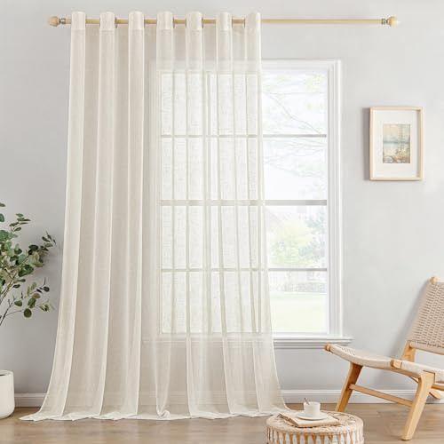 MIULEE 1er Set Voile Vorhang Sheer Leinenvorhang mit Ösen Transparente Leinen Optik Gardine Ösenschal Wohnzimmer Fensterschal Lichtdurchlässig Dekoschal Schlafzimmer 300x225cm (B x H) Hellbeige