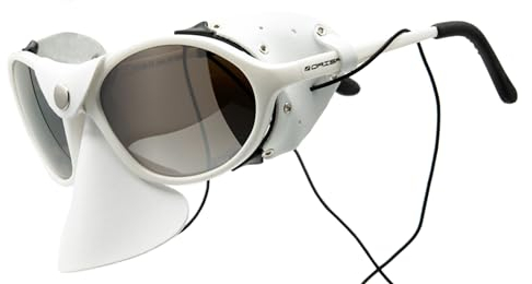 Lunettes d'expédition avec protection nasale et latérale en cuir - Lunettes de protection contre le vent - Lunettes de plage, de glacier, de safari, blanc brillant, m
