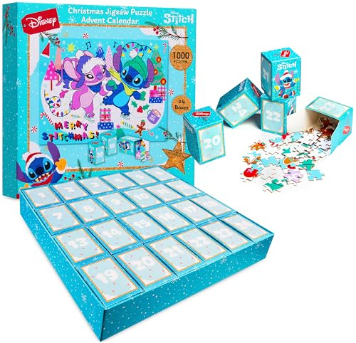 Disney Stitch Advent Calendar 2025 Jigsaw Puzzle 1000pcs Christmas Countdown Calendar Family Game Activity 24 Days Puzzles Stitch Gifts