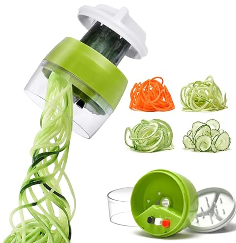 Cortador de Verduras en Espiral 4 en 1 Rallador de Verduras Espiralizador de Mano para Zanahoria, Fruta, Pepino, CalabacíN, Fideos，Espaguetis de Calabacin