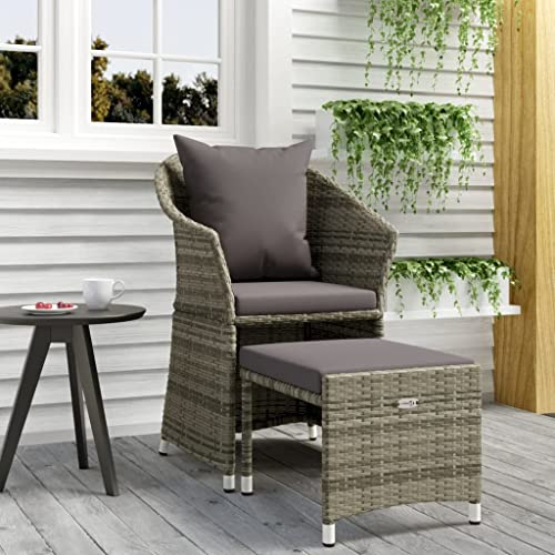 HETFTJN 2-TLG. Garten-Lounge-Set, Balkontisch Klein Balkon Tisch Und Stühle Lounge Tisch Balkonstühle Geeignet für Balkon Wenig Platz Garten Außen mit Kissen Grau Poly Rattan