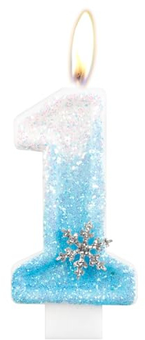 Frozen Geburtstagskerzen, glitzernde erste Geburtstagskerze für Mädchen, Schneeflocke Nummer 1 Kerzen, blau-weiße Eiskönigin-Kuchenkerzen, Kuchendekoration für Mädchen, Frozen Themed