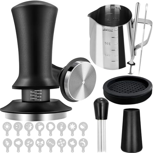 Set di tamper per caffè, 51 mm, 22 pezzi, accessori per barista espresso con 51 mm e strumento WDT, strumento barista con cuscinetto a prova di perdita, mescolatore per caffè, brocca per schiuma