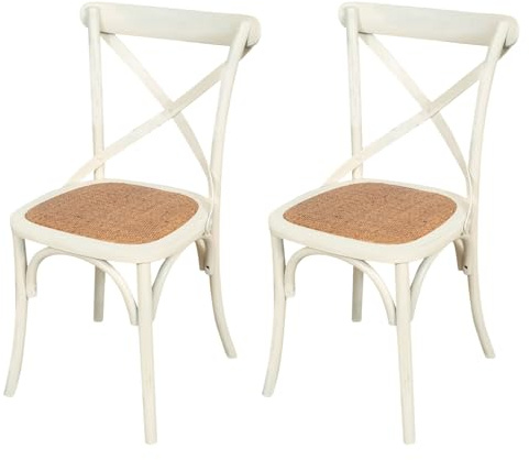 Biscottini Set Sedie sala da pranzo legno massello 86x42x46 cm - Sedia cucina e soggiorno in rattan - Sedie in legno da esterno e interno - Sedia legno bianca Cross