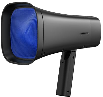 Jemora Solarbetriebener Megaphon-Lautsprecher, tragbarer kabelloser BT PA-Bullhorn-Lautsprecher für Aufnahmen im Freien, multifunktionaler Handverstärker mit Beleuchtungsfunktion, Leichter Gurt für