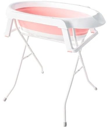 Table à langer Baignoire Portable avec Support for bébé, baignoire pliante for enfants, Support de douche de lavage pliable, autoportant, intérieur antidérapant Organisateur de crèche(Color:Pink with
